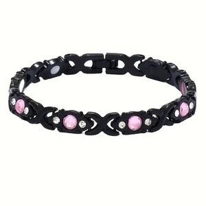 Black Titanium With Pink And White Zircon Magnetic Therapy Bracelet